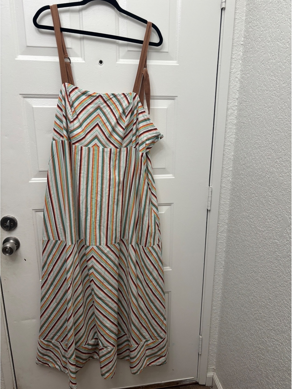 Maeve Anthropologie Square Neck Striped Sleeveless Midi Dress
